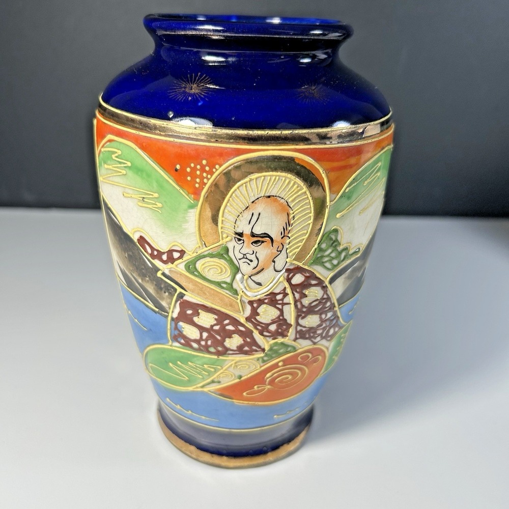 Antique Vase Oriental Japanese Hand Painted Ceramic Made in Japan Artisanal READ